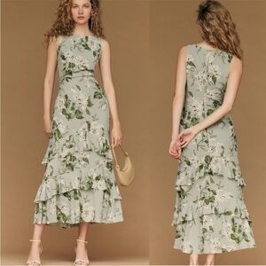 NWT Reformation Magnus Floral Green Midi 
Sleeveless Enchanting Garden Dress